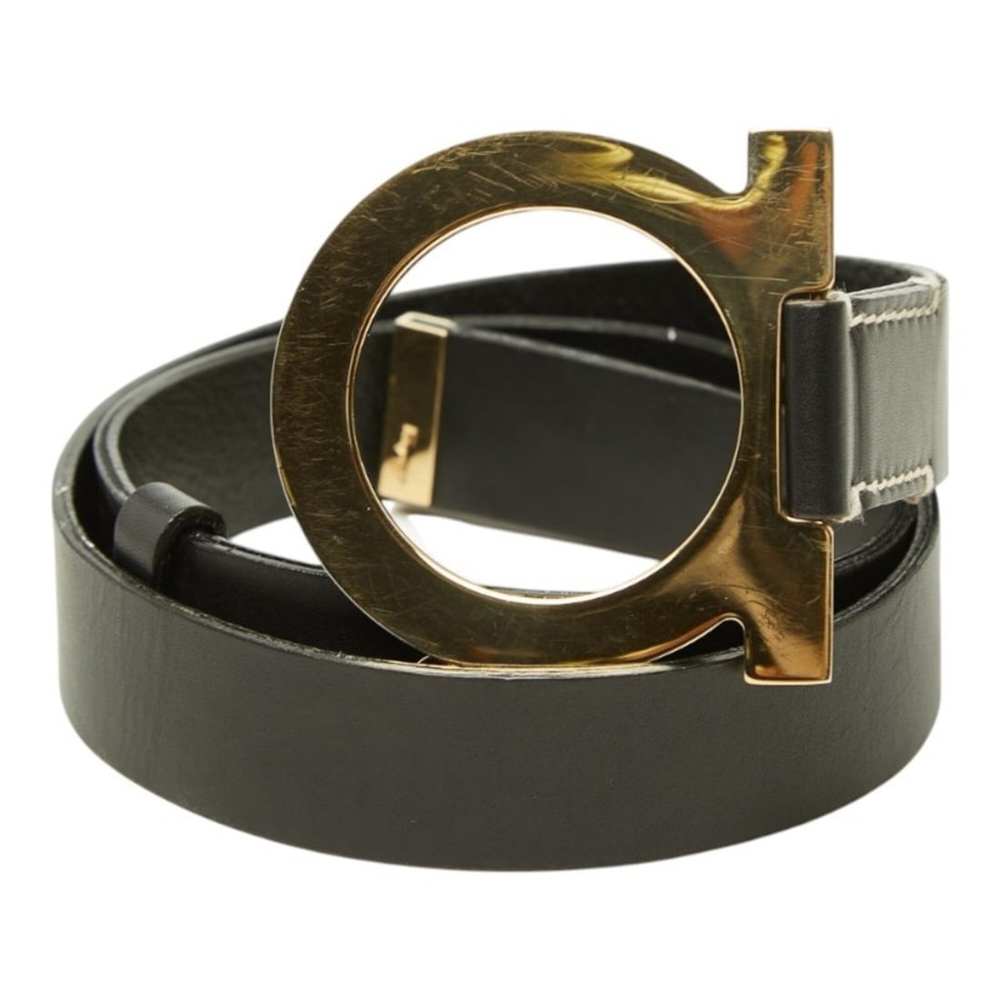 Salvatore Ferragamo Gancini Belt, Size S, Black Gold Leather Plated, Women's.: --- Catalog ---Category: SizeWidth: 2.5cm / 0.98''Length: 74cm - 75cm / 29.13'' - 29.52''Category: DesignType: Standard beltColor: BlackGender: WomenMaterial (Strap): Leather Category: GeneralBrand: S
