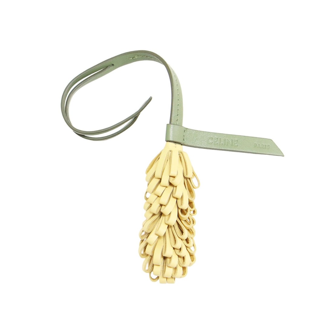 CELINE Spring/Summer 2026 Wheat Charm Keychain, Flower Motif, Logo Embossed, Lambskin Leather,: --- Catalog ---Category: SizeSize (HxWxD): 28cm x 3cm / 11.02'' x 1.18''Category: DesignType: KeyringColor: Green, KhakiGender: Women,MenCategory: GeneralBrand: CelineCountry of Origin: Italy--- Item 