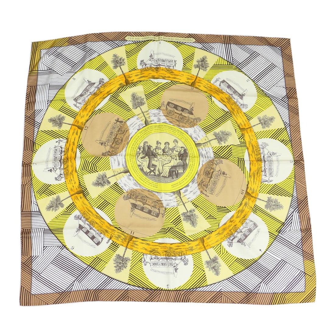HERMES Carre 90 Silk Scarf/Muffler, "JEU DES OMNIBUS ET DAMES BLANCHES" (The Game of Omnibus and: --- Catalog ---Category: SizeSize (LxW): 88cm x 86cm / 34.64'' x 33.85''Category: DesignType: ScarfColor: OrangeGender: WomenMaterial: Silk Category: GeneralBrand: HermesCountry of Origin: France--- I