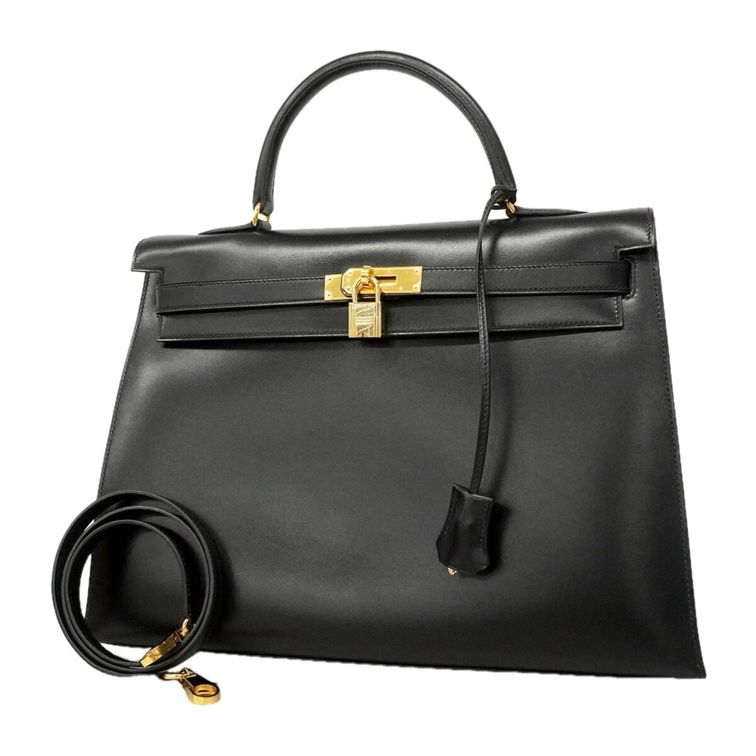 Hermes Kelly 35 Handbag, Box Calf Leather, Black, ?C Stamp, 2-way Bag for Women (1 of 11)
