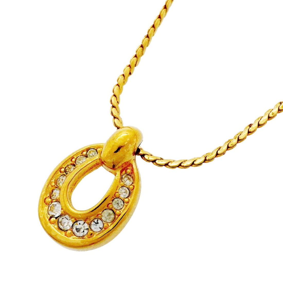 Christian Dior Necklace, GP Plated, Rhinestone, Gold, Women's: --- Catalog ---Category: SizePendant Size: 15.9mm x 10.5mm / 0.62'' x 0.41''Neck Circumference: 38 cm - 43 cm / 14.96'' - 16.92''Category: DesignColor: GoldGender: WomenMaterial: Gold plating, Rhinest