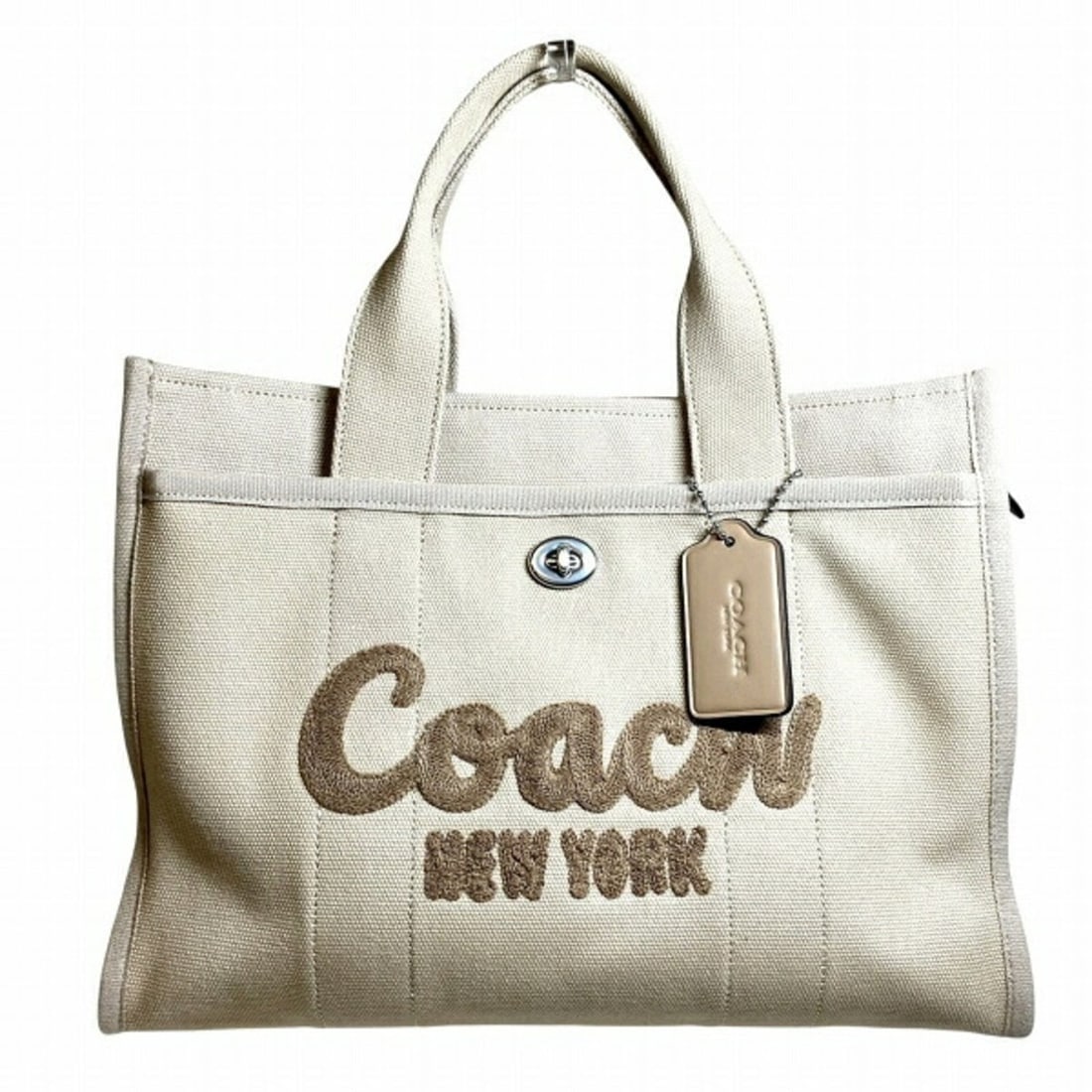 Coach CP163 Cargo Tote 2-Way Bag (Tote Bag/Shoulder Bag) for Women: --- Catalog ---Category: SizeSize (HxWxD): 25cm x 33cm x 12.5cm / 9.84'' x 12.99'' x 4.92''Category: DesignType: Shoulder bag, Tote bagColor: BeigeGender: WomenMaterial: Canvas Category: GeneralMPN: C