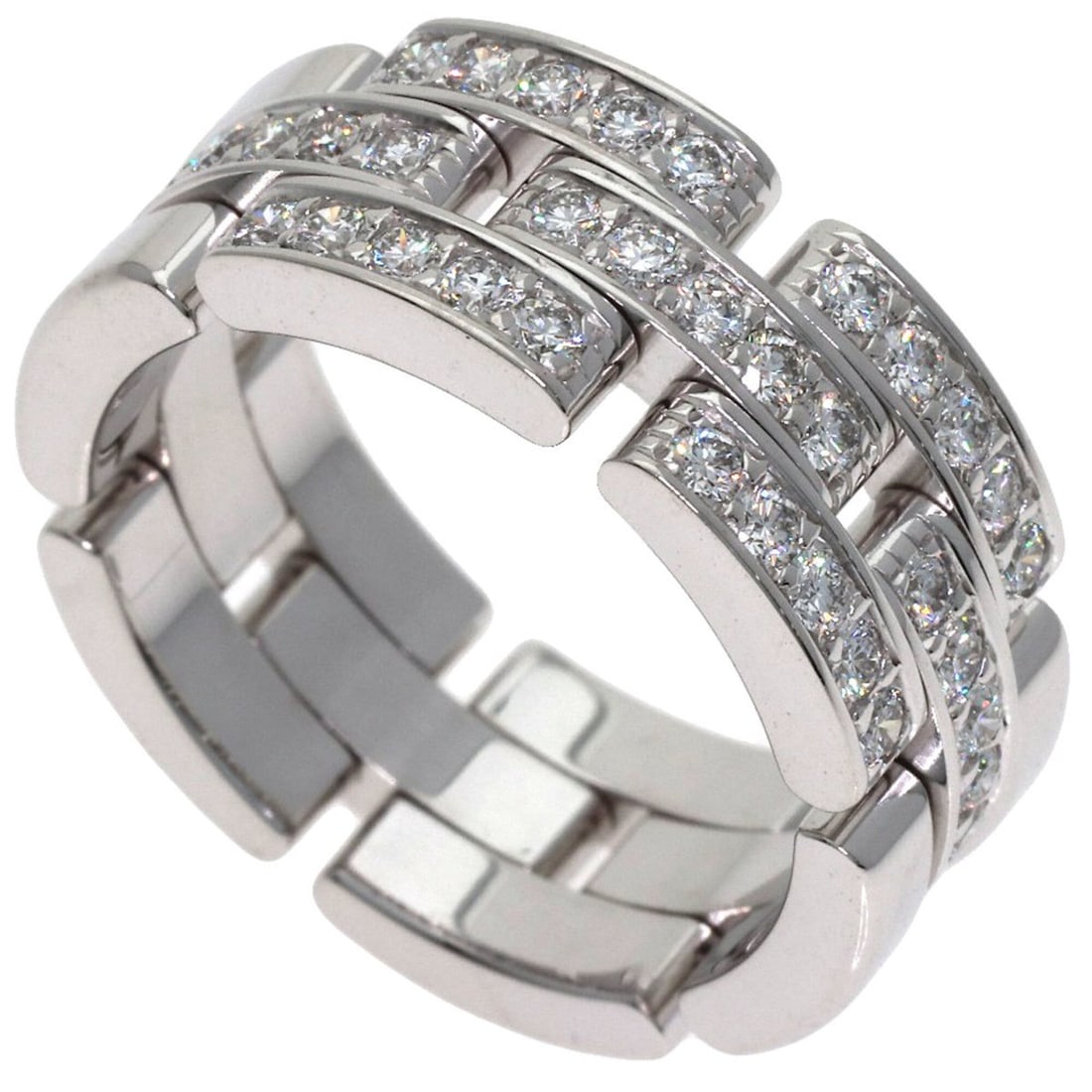 Cartier Maillon Panthère Half Diamond Ring #54, 18K White Gold, Women's.: --- Catalog ---Category: SizeJP Size: 14US Size: 7Category: DesignType: Band ringStone: DiamondGender: WomenMaterial: White gold (18K)Category: GeneralBrand: Cartier--- Item List ---Section: Condition