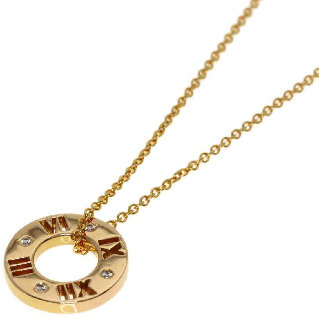 Tiffany & Co. Atlas Pierced Circle Diamond Necklace, 18K Pink Gold, Women's.: --- Catalog ---Category: SizePendant Size: 12mm x 12mm / 0.47'' x 0.47''Neck Circumference: 40.5 cm / 15.94''Category: DesignStone: DiamondGender: WomenMaterial: Pink gold (18K)Necklace Type: Necklace