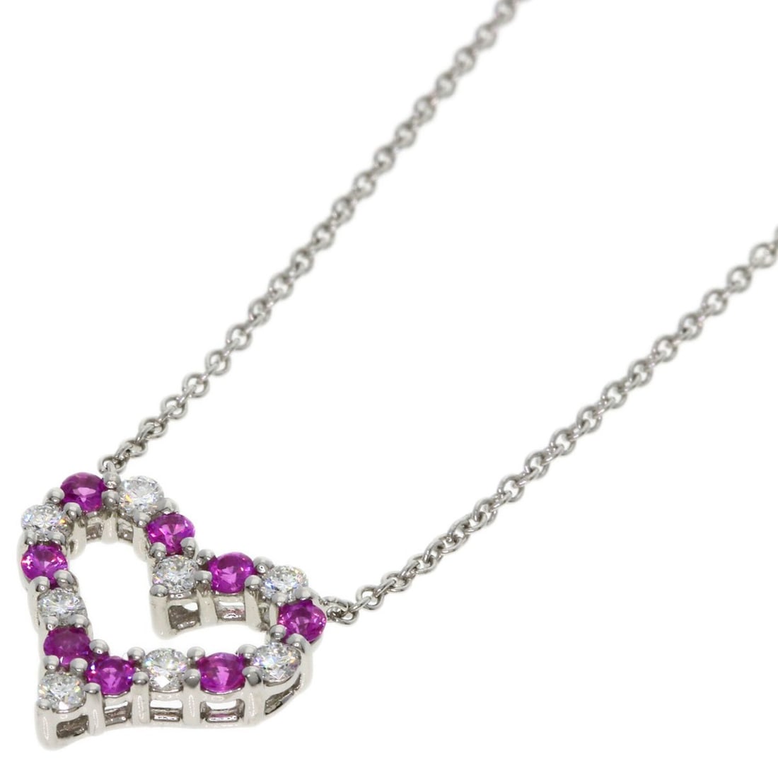 Tiffany & Co. Sentimental Heart Diamond Pink Sapphire Necklace, Platinum PT950, Women's.: --- Catalog ---Category: SizePendant Size: 11.2mm x 12.3mm / 0.44'' x 0.48''Neck Circumference: 41.5 cm / 16.33''Category: DesignStone: Diamond, SapphireGender: WomenMaterial: Platinum 950Necklace Typ