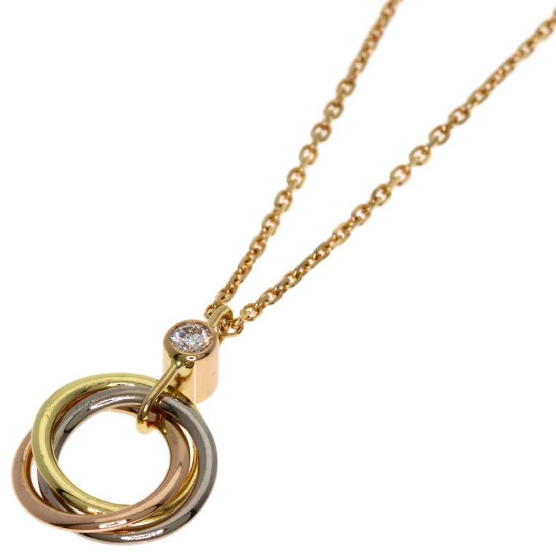 Cartier Trinity Diamond Necklace 18K Yellow Gold/18K Pink White Gold Women's CARTIER: --- Catalog ---Category: SizePendant Size: 14.7mm x 10mm / 0.57'' x 0.39''Neck Circumference: 40 cm / 15.74''Category: DesignStone: DiamondGender: WomenMaterial: Pink gold (18K), White gold (18K), Yel