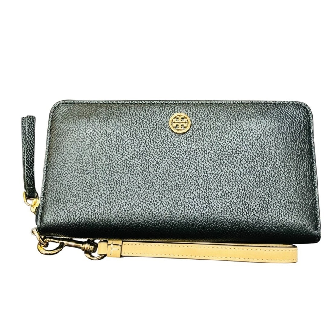 Tory Burch round zip wallet, long Robinson leather.: --- Catalog ---Category: SizeSize (HxWxD): 10cm x 19cm x 2.5cm / 3.93'' x 7.48'' x 0.98''Category: DesignType: Chain/Shoulder walletColor: BlackGender: Women,MenMaterial: Leather Category: GeneralBran