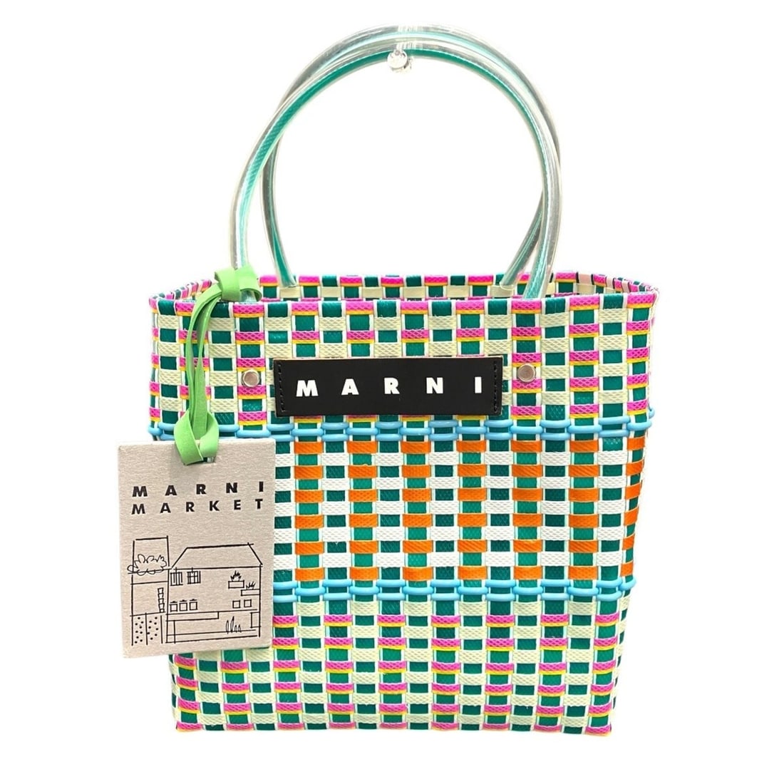 Marni Market Mini Basket Bag Handbag Plastic: --- Catalog ---Category: SizeSize (HxWxD): 23cm x 23cm x 24cm / 9.05'' x 9.05'' x 9.44''Handle Length: 40cm / 15.74''Category: DesignType: HandbagGender: WomenMaterial: Plastic Category: