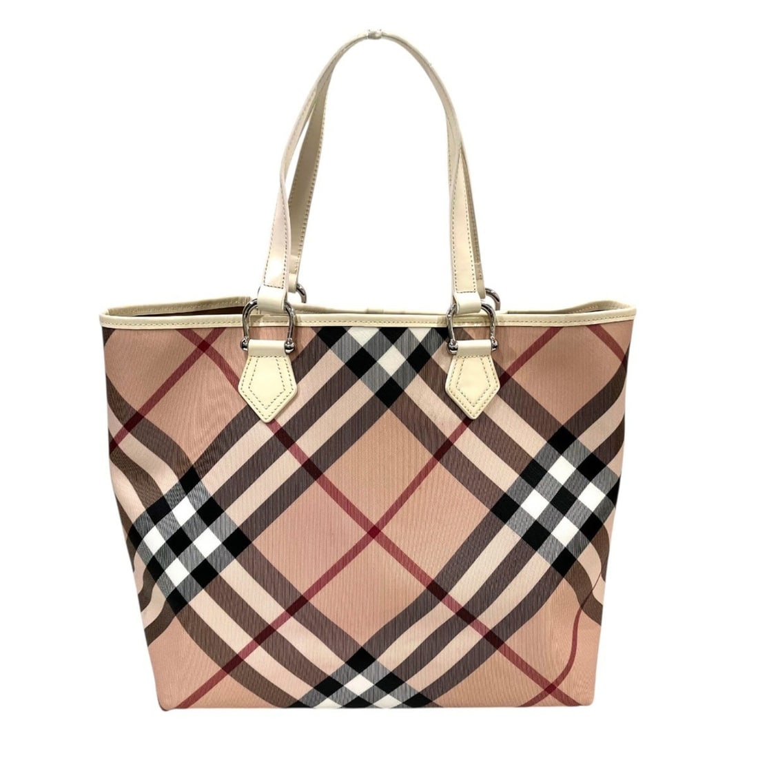 Burberry tote bag, Nova check pattern, PVC leather.: --- Catalog ---Category: SizeSize (HxWxD): 30cm x 35cm x 15cm / 11.81'' x 13.77'' x 5.9''Handle Length: 54cm / 21.25''Category: DesignType: Tote bagColor: BeigeGender: WomenMaterial: PVC , Leather Inn