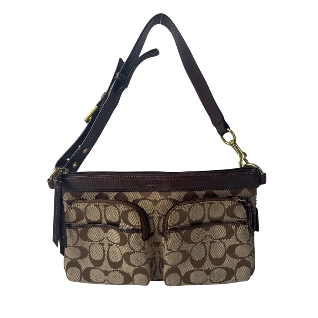 Coach Signature One-Shoulder Bag Y2K Brown Women's: --- Catalog ---Category: SizeSize (HxWxD): 16.5cm x 27cm / 6.49'' x 10.62''Category: DesignType: Shoulder bagColor: BrownGender: WomenMaterial: Canvas , Leather Category: GeneralBrand: Coach--- Item L