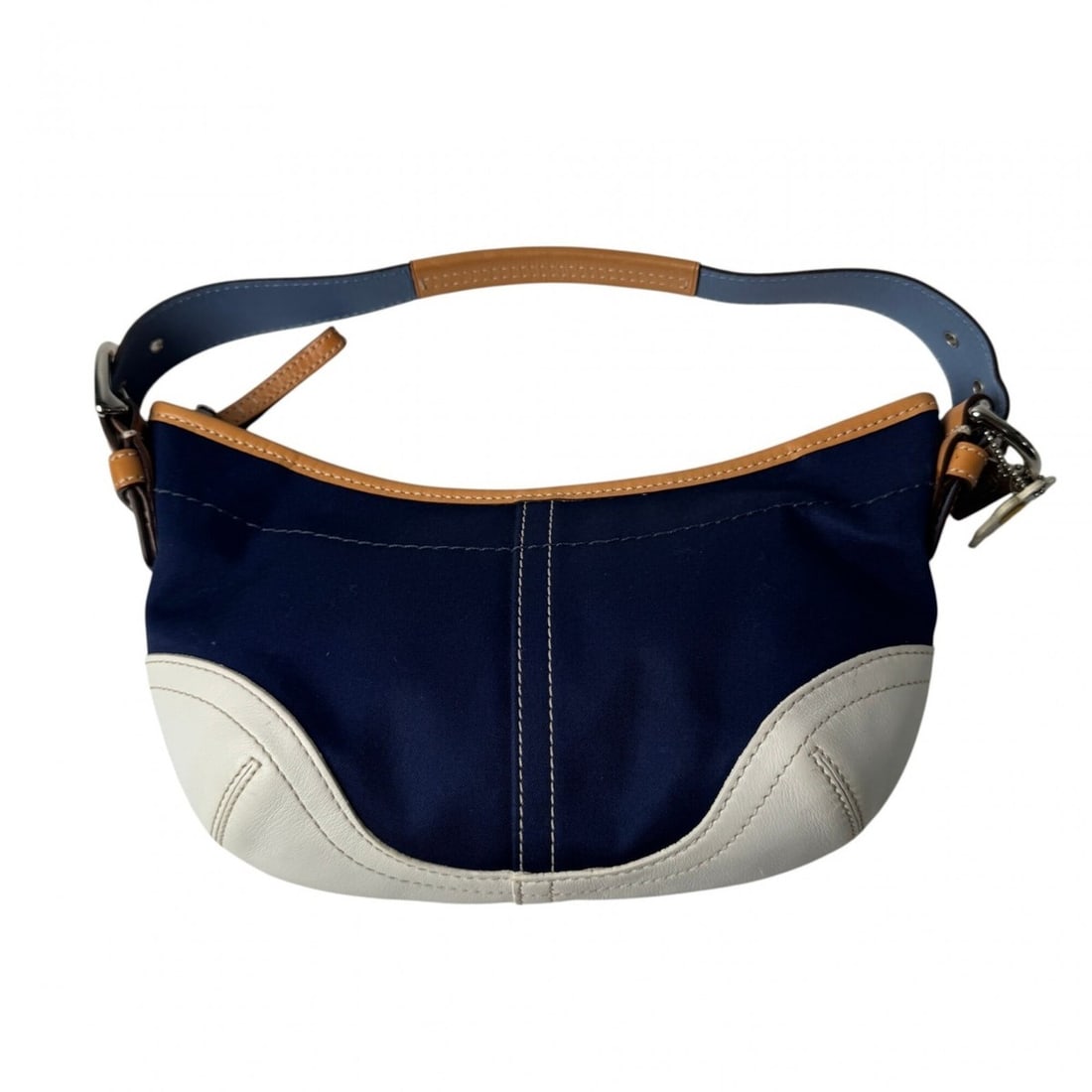 Coach Soho Handbag Half Moon Denim 4431 Women's: --- Catalog ---Category: SizeSize (HxWxD): 15cm x 23cm x 4.5cm / 5.9'' x 9.05'' x 1.77''Category: DesignType: HandbagColor: Light brown, Navy, WhiteGender: WomenMaterial: Canvas , Leather Category: Ge