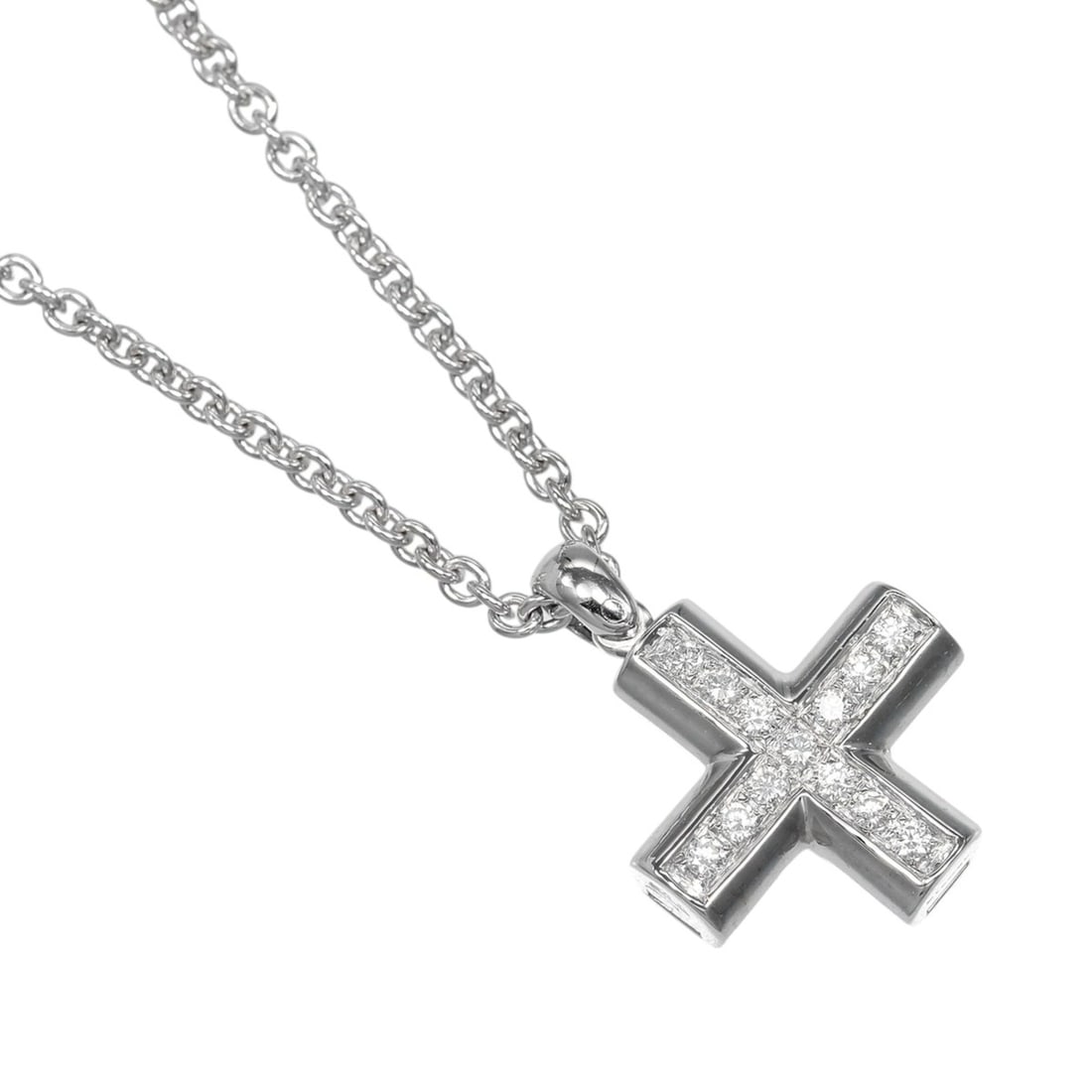 BVLGARI Greek Cross Necklace, 18K White Gold, Diamonds, Approx. 8.87g: --- Catalog ---Category: SizePendant Size: 18.84mm x 13.85mm / 0.74'' x 0.54''Neck Circumference: 40 cm / 15.74''Category: DesignGender: WomenMaterial: White gold (18K)Necklace Type: NecklaceCategory: