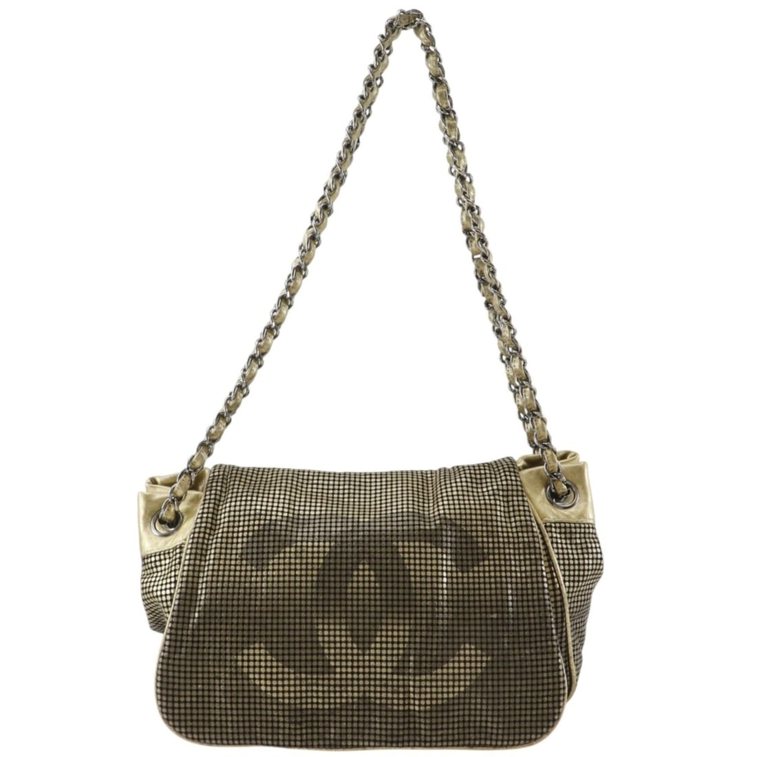 Chanel Hollywood Accordion Flap Bag, Leather Shoulder Gold, Crossbody Women's.: --- Catalog ---Category: SizeSize (HxWxD): 19cm x 23cm x 11cm / 7.48'' x 9.05'' x 4.33''Category: DesignType: Shoulder bagColor: GoldGender: WomenMaterial: Leather Category: GeneralBrand: Chanel--- It