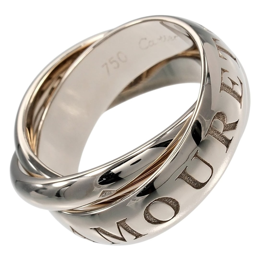 Cartier Trinity 1998 Christmas Ring, Size 8, 18K White Gold, Approx. 10.16g: --- Catalog ---Category: SizeUS Size: 4.5Brand Size: 48Category: DesignType: Band ringGender: WomenMaterial: White gold (18K)Category: GeneralBrand: Cartier--- Item List ---Section: ConditionRanking: 