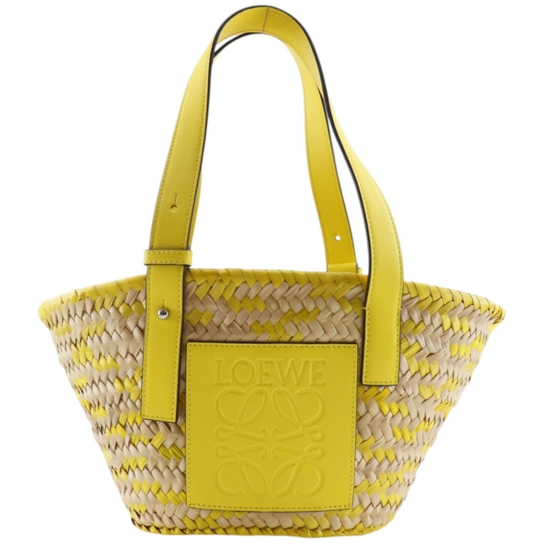 Loewe Basket Bag Small Tote A223S93X18 Raffia x Leather Yellow Women's: --- Catalog ---Category: SizeSize (HxWxD): 18cm x 19cm x 12.5cm / 7.08'' x 7.48'' x 4.92''Category: DesignType: Basket, Tote bagColor: YellowGender: WomenMaterial: Raffia , Leather Category: GeneralBr