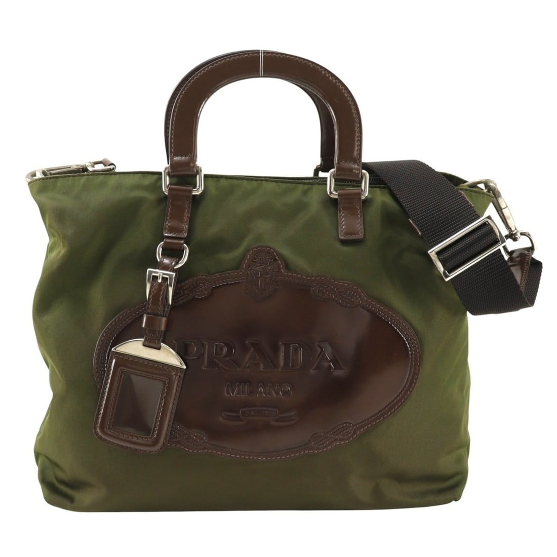 Prada PRADA 2-Way Shoulder Handbag BN1107 Nylon Khaki Crossbody A5 2WAY Women's: --- Catalog ---Category: SizeSize (HxWxD): 23cm x 28cm x 10cm / 9.05'' x 11.02'' x 3.93''Category: DesignType: HandbagColor: KhakiGender: WomenMaterial: Nylon Category: GeneralBrand: Prada--- Item Lis