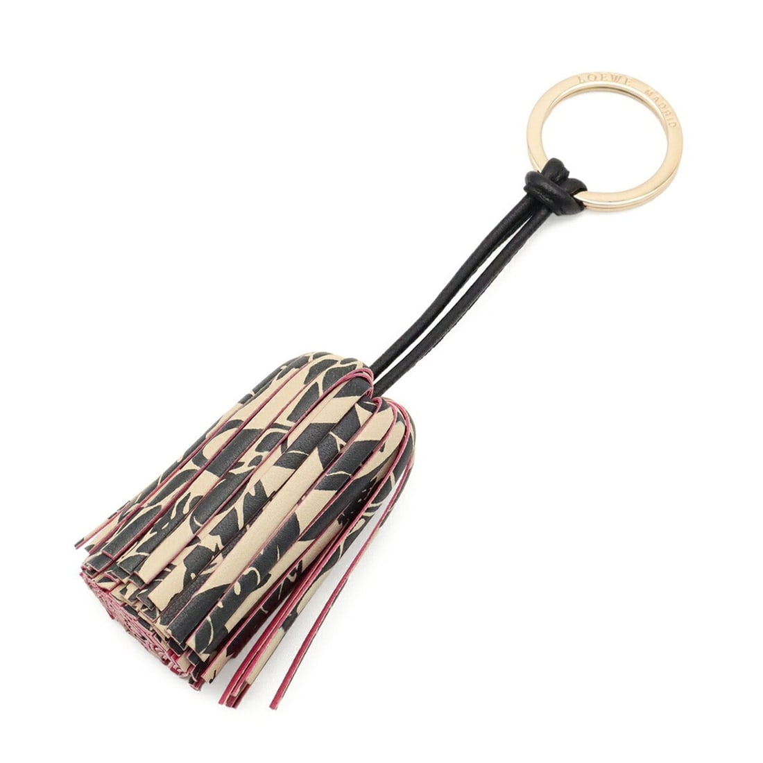 LOEWE accessories, bag charm, tassel keychain, key ring, leather, beige, black, fuchsia, pink. (1 of 19)