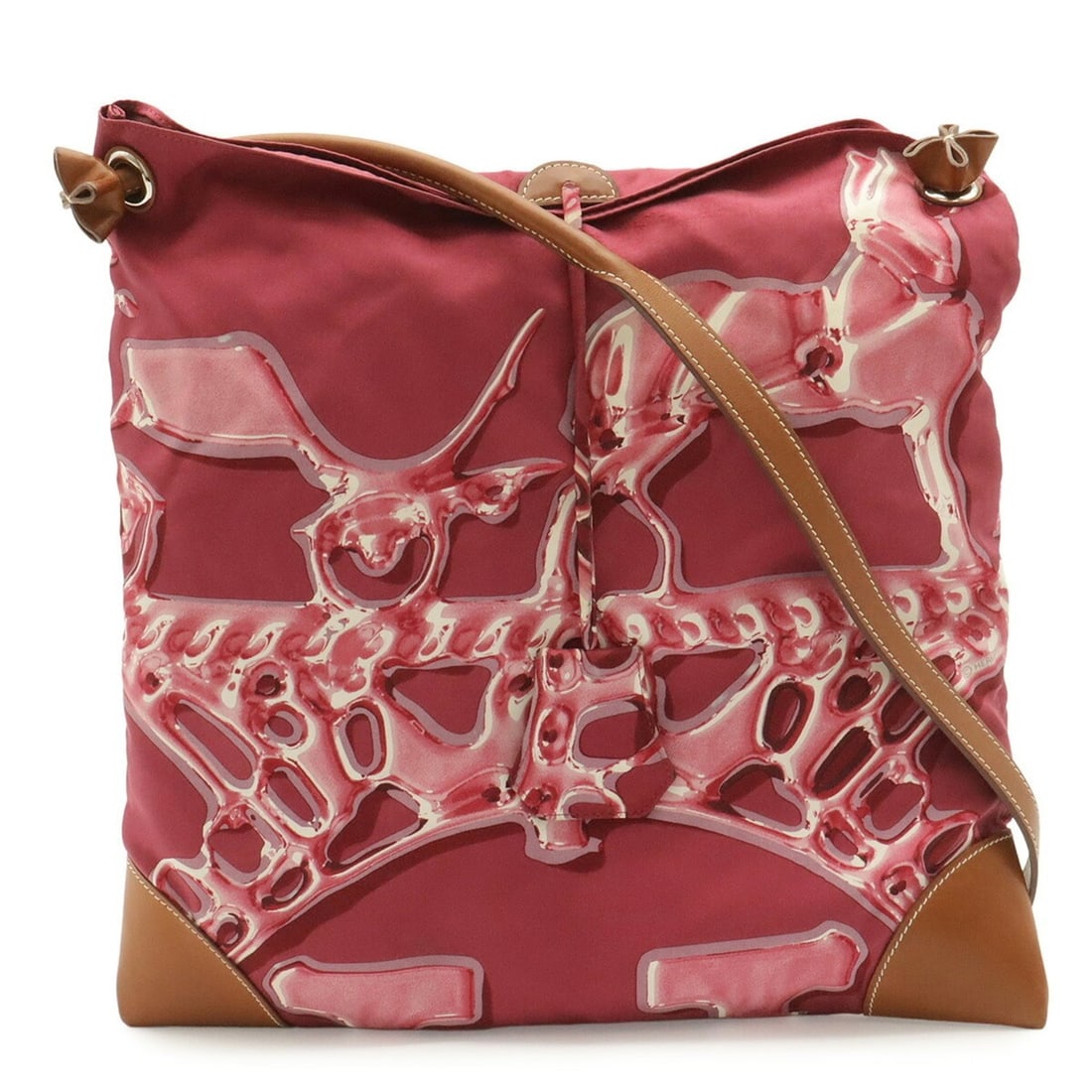 HERMES Silky City PM Shoulder Bag VIF ARGENT Silver Drop Horse Silk Purple Brown ?O Stamp (1 of 12)