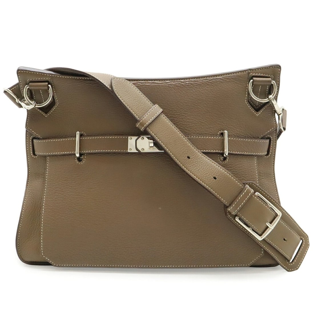 HERMES Jypsiere 37 Shoulder Bag/Handbag, Taurillon Clemence Leather, Etoupe, ?N Stamp: --- Catalog ---Category: SizeSize (HxWxD): 27cm x 36.5cm x 15cm / 10.62'' x 14.37'' x 5.9''Category: DesignType: Handbag, Shoulder bagColor: Etoupe grayGender: WomenMaterial: Taurillon clemence leathe