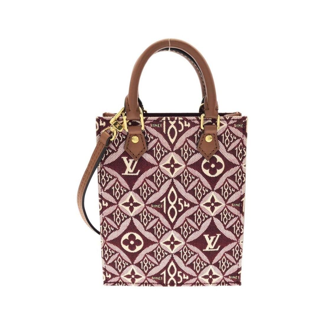 Louis Vuitton SINCE1854 Petite Sac Plat M69846 Handbag: --- Catalog ---Category: SizeSize (HxWxD): 17cm x 14cm x 5cm / 6.69'' x 5.51'' x 1.96''Category: DesignType: HandbagColor: BordeauxGender: Women,MenMaterial: Jacquard Hardware Color: GoldCategory: