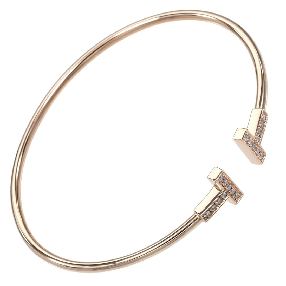 Tiffany & Co. T Wire Bracelet, 18K Pink Gold with Diamonds, Approx. 8.3g.: --- Catalog ---Category: SizeLength: 18cm / 7.08''Category: DesignType: Charm braceletColor: Pink goldGender: WomenMaterial: Pink gold (18K)Category: GeneralBrand: Tiffany--- Item List ---Section: Con