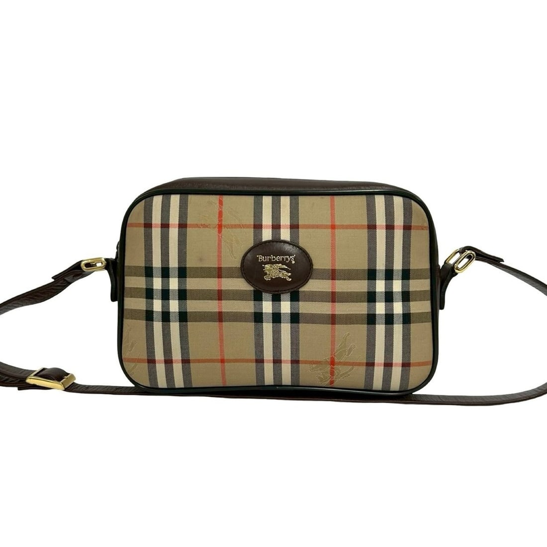 Burberrys Nova Check pattern Shadow Horse logo canvas leather shoulder bag/pouch, brown, 65306: --- Catalog ---Category: SizeSize (HxWxD): 18.5cm x 28.5cm x 7.5cm / 7.28'' x 11.22'' x 2.95''Category: DesignType: Pochette, Shoulder bagColor: Beige, BrownGender: WomenMaterial: Canvas , Leather Cat