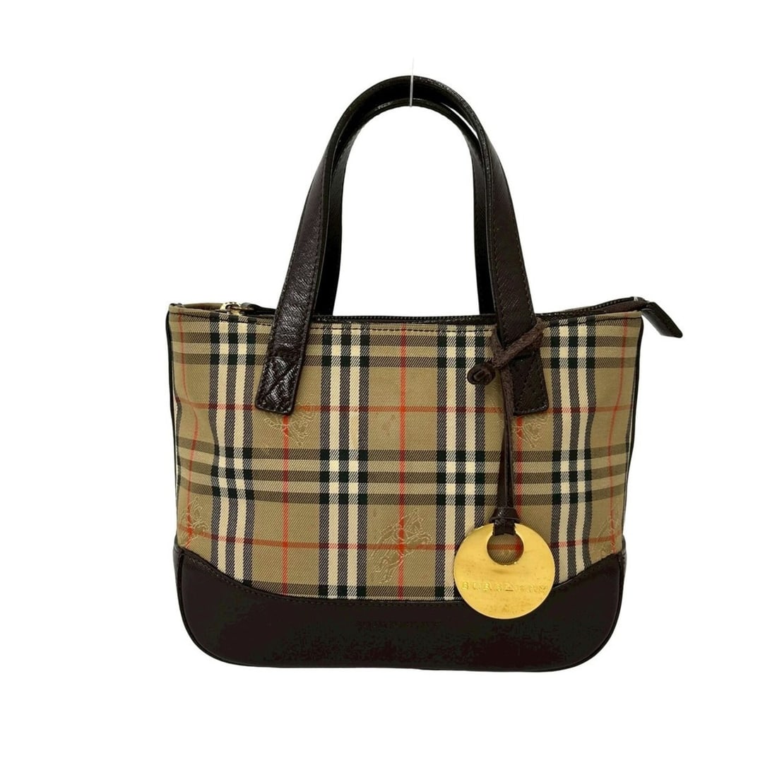 BURBERRY Nova Check Shadow Horse Pattern Canvas Leather Handbag Mini Tote Bag Brown 13505: --- Catalog ---Category: SizeSize (HxWxD): 15cm x 19cm x 9cm / 5.9'' x 7.48'' x 3.54''Category: DesignType: Handbag, Tote bagColor: Beige, BrownGender: WomenMaterial: Canvas , Leather Category: Genera
