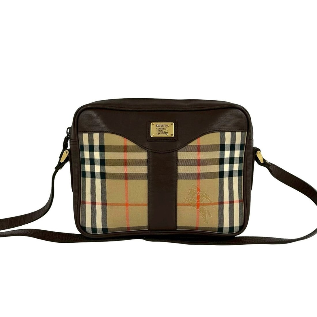 Burberrys Nova Check Shadow Horse Pattern Canvas Leather Shoulder Bag Pouch Brown 30542: --- Catalog ---Category: SizeSize (HxWxD): 18.5cm x 24cm x 5cm / 7.28'' x 9.44'' x 1.96''Category: DesignType: Pochette, Shoulder bagColor: Beige, BrownGender: WomenMaterial: Canvas , Leather Category