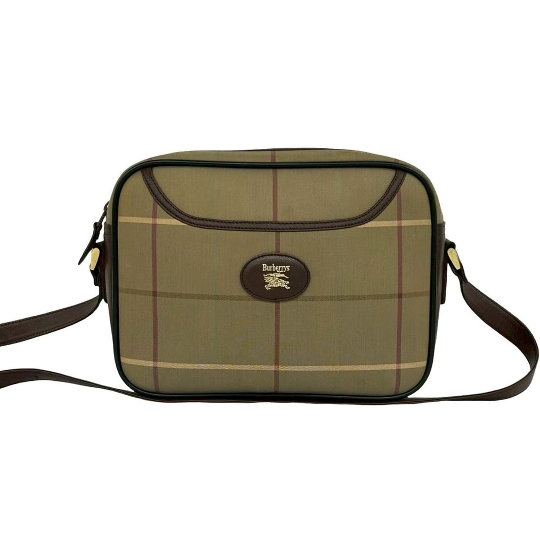 Burberrys Shadow Horse Logo Canvas Leather Shoulder Bag/Sacoche/Pouch, Khaki, 71238: --- Catalog ---Category: SizeSize (HxWxD): 19cm x 25cm x 7.5cm / 7.48'' x 9.84'' x 2.95''Category: DesignType: Pochette, Shoulder bagColor: Brown, KhakiGender: WomenMaterial: Canvas , Leather Category