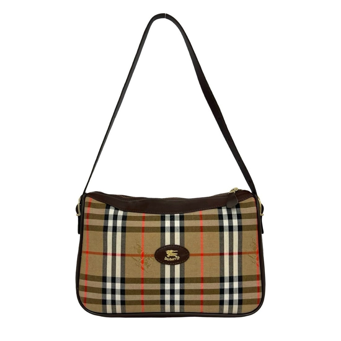 Burberrys Vintage Nova Check Canvas Shadow Horse Logo Leather Semi-Shoulder Bag, Brown, 02598: --- Catalog ---Category: SizeSize (HxWxD): 20cm x 31cm x 7cm / 7.87'' x 12.2'' x 2.75''Category: DesignType: Shoulder bagColor: Beige, BrownGender: WomenMaterial: Canvas , Leather Category: GeneralBra