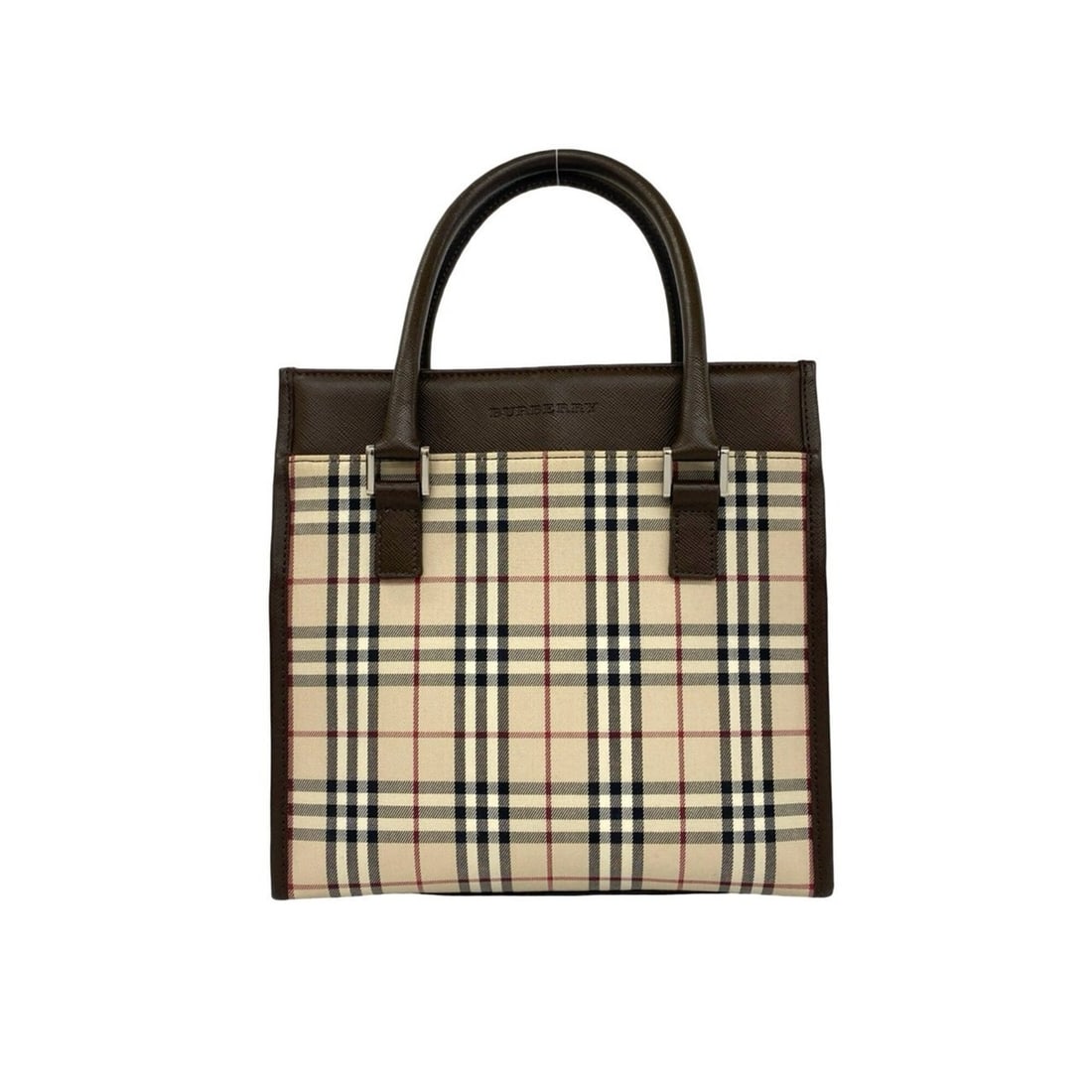 BURBERRY Nova Check Pattern Canvas Leather Genuine Handbag Mini Tote Bag Brown Beige 34131: --- Catalog ---Category: SizeSize (HxWxD): 21cm x 22cm x 11cm / 8.26'' x 8.66'' x 4.33''Category: DesignType: Handbag, Tote bagColor: Beige, BrownGender: WomenMaterial: Canvas , Leather Category: Gene