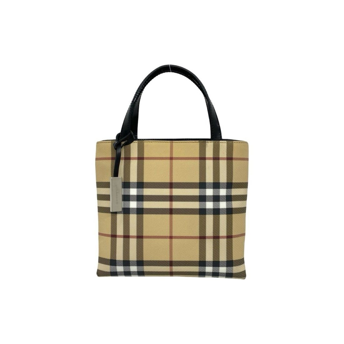 BURBERRY Nova Check pattern canvas leather genuine handbag mini tote bag beige black 24302: --- Catalog ---Category: SizeSize (HxWxD): 19cm x 20.5cm x 9cm / 7.48'' x 8.07'' x 3.54''Category: DesignType: Handbag, Tote bagColor: Beige, BlackGender: WomenMaterial: Canvas , Leather Category: Gen