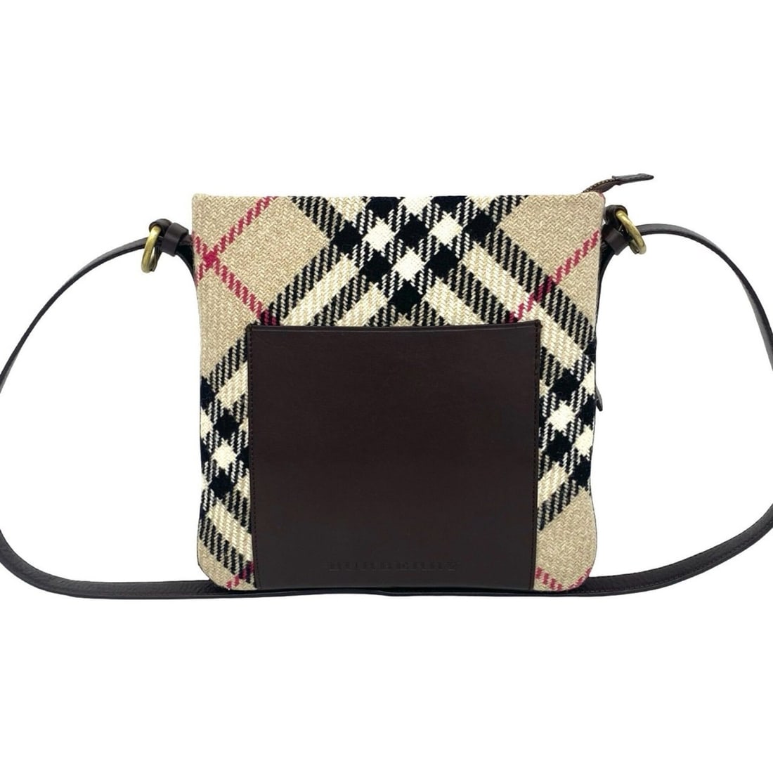 BURBERRY Burberry logo embossed Nova Check pattern leather genuine wool shoulder bag pochette beige: --- Catalog ---Category: SizeSize (HxWxD): 24.5cm x 25cm x 3.5cm / 9.64'' x 9.84'' x 1.37''Category: DesignType: Pochette, Shoulder bagColor: Beige, BrownGender: WomenMaterial: Leather , Wool Category