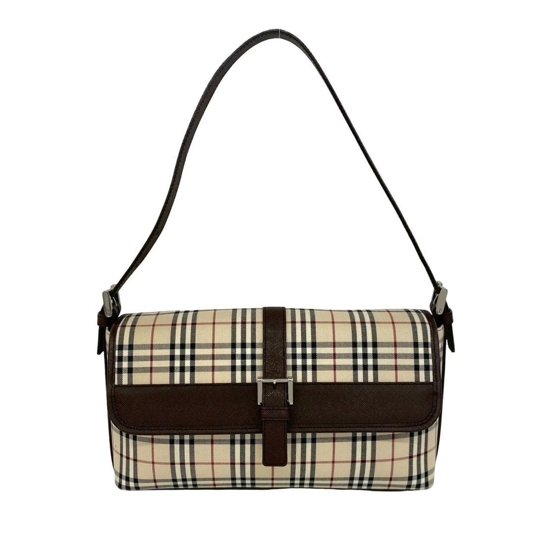 BURBERRY Nova Check pattern canvas and leather semi-one shoulder bag/handbag, beige, 40792 (1 of 10)