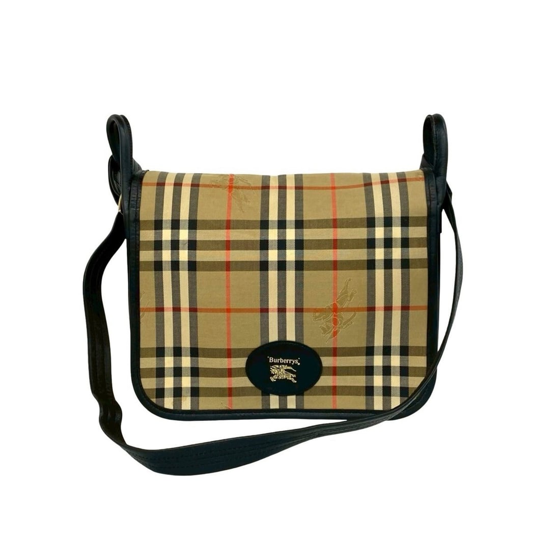 Burberrys Nova Check pattern Shadow Horse logo canvas and leather shoulder bag, black/beige, 61855 (1 of 13)