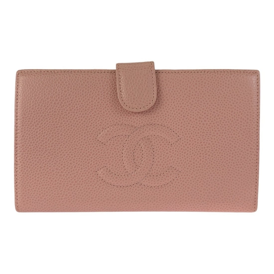 CHANEL Vintage Coco Mark Pink Gold Hardware Leather Long Wallet for Women