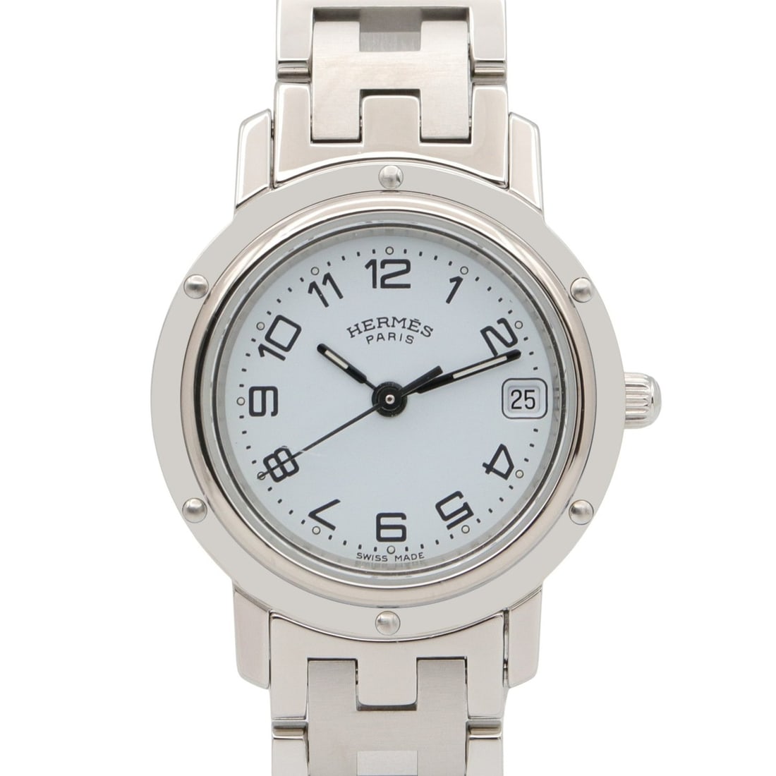 Hermes Clipper Watch, Stainless Steel, Women's, White (CL4.210): --- Catalog ---Category: SizeWrist Size: 16.5cm / 6.49''Case Diameter: 24mm / 0.94''Category: DesignType: WristwatchGender: WomenColor (Dial): WhiteMaterial (Band): Stainless steelMaterial (Case): Sta