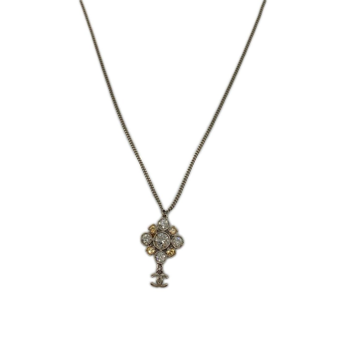 CHANEL Chanel Coco Mark Rhinestone Necklace Silver Champagne Gold SP Women's (1 of 12)