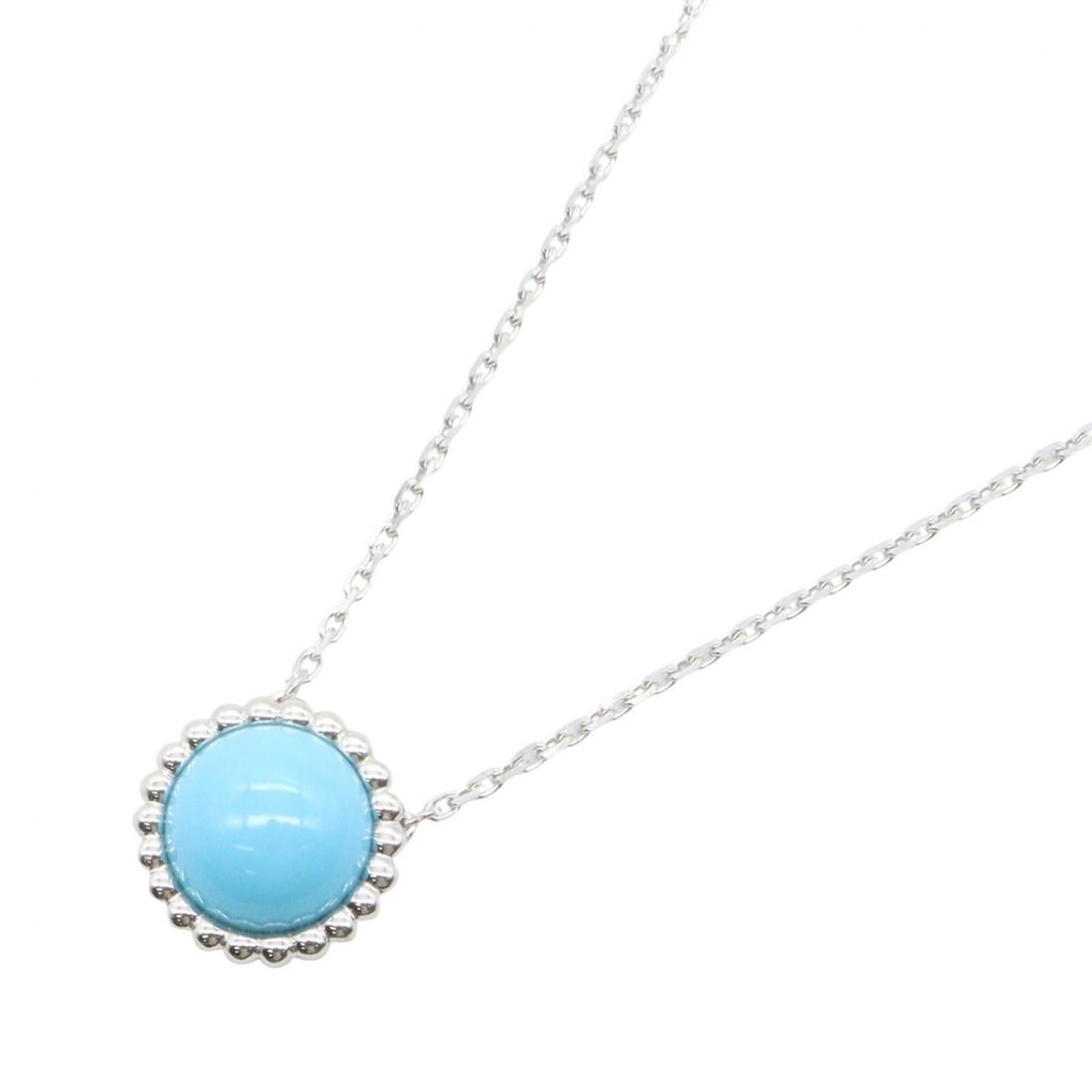 Van Cleef & Arpels Perlee Necklace, Turquoise 18K White Gold (18KWG), Turquoise, Women's,: --- Catalog ---Category: SizePendant Size: 13mm x 13mm / 0.51'' x 0.51''Neck Circumference: 37.5 cm - 42 cm / 14.76'' - 16.53''Category: DesignColor: Blue, SilverGender: WomenMaterial: White gold (18K