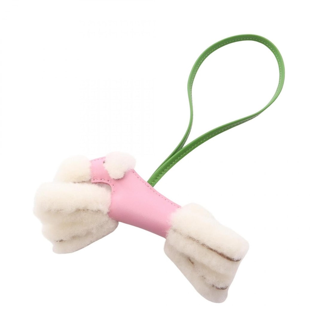 Hermes Buddy Charm, Mauve Sylvestre, Vert Yucca, Charm Accessory, Sheepskin, Agneau Milo, Women's,: --- Catalog ---Category: DesignType: Handbag charmColor: Green, Pink, Vert, WhiteGender: WomenMaterial: Agneau MiloCategory: GeneralBrand: Hermes--- Item List ---Section: ConditionRanking: Rank NS Nev