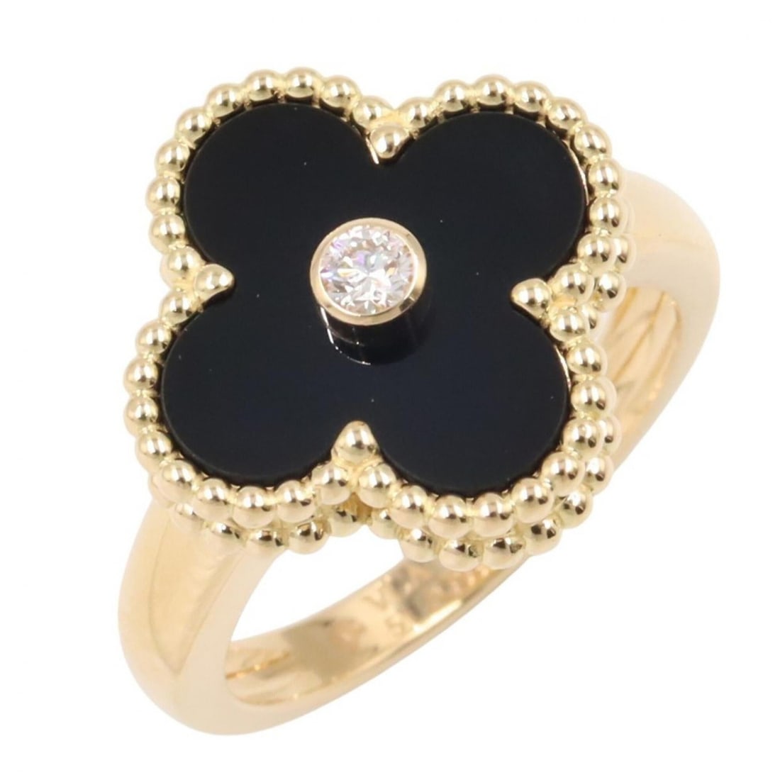 Van Cleef & Arpels Vintage Alhambra Ring, 1PD Onyx 18K (Yellow Gold), Diamond, Onyx, Women's, Gold: --- Catalog ---Category: SizeJP Size: 10.5US Size: 5.5Category: DesignType: Band ringColor: Black, Clear, GoldGender: WomenMaterial: Yellow gold (18K)Category: GeneralMPN: RA41000Brand: Van Cleef & Ar