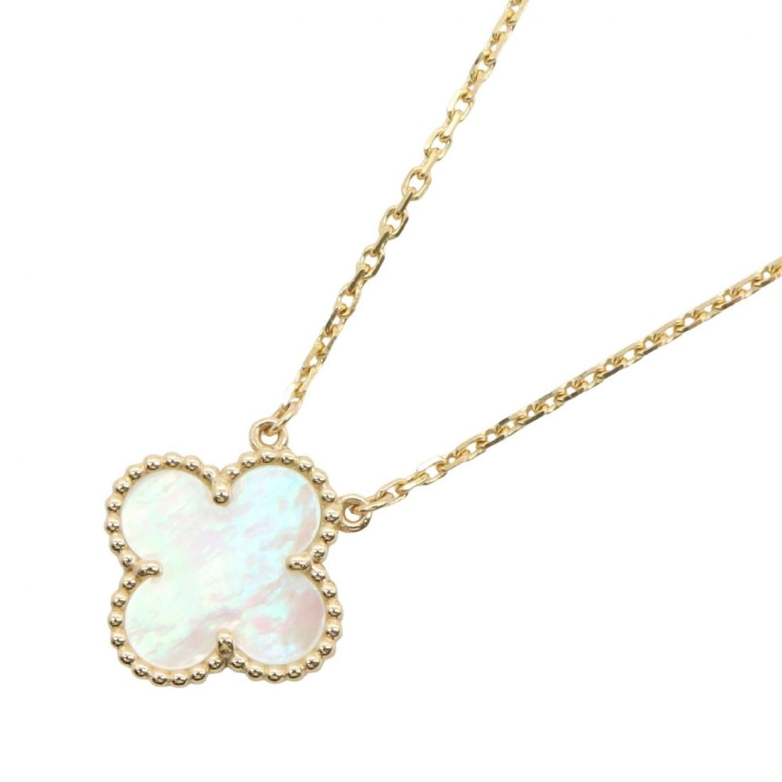 Van Cleef & Arpels Vintage Alhambra Mother of Pearl Necklace, 18K Yellow Gold, Pearl, Women's,: --- Catalog ---Category: SizePendant Size: 15mm x 15mm / 0.59'' x 0.59''Neck Circumference: 37 cm - 41 cm / 14.56'' - 16.14''Category: DesignColor: Gold, WhiteGender: WomenMaterial: Yellow gold (18K)N