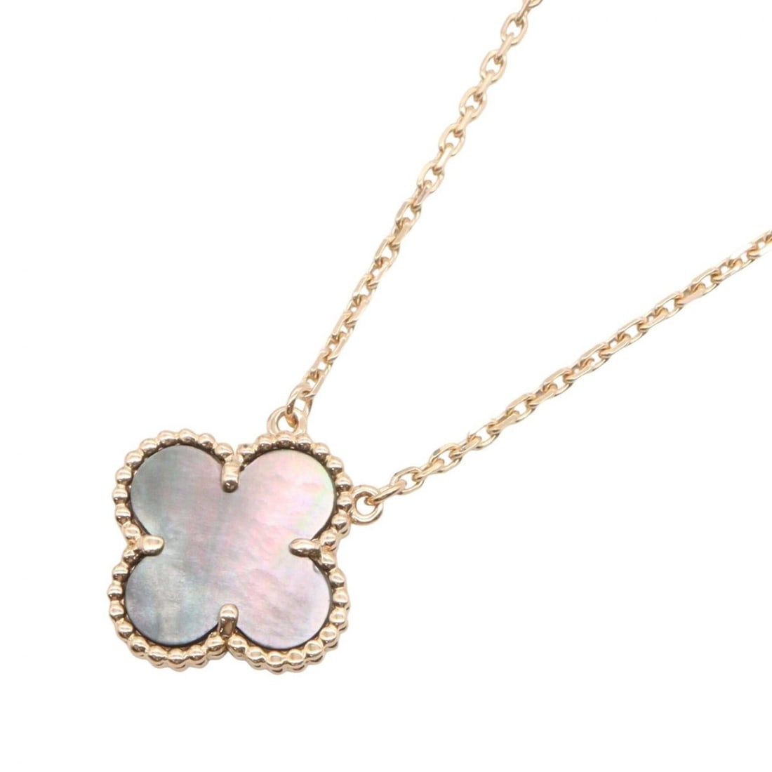 Van Cleef & Arpels Vintage Alhambra Grey Mother-of-Pearl Necklace, 18K Pink Gold (PG),: --- Catalog ---Category: SizePendant Size: 15mm x 15mm / 0.59'' x 0.59''Neck Circumference: 37 cm - 41.5 cm / 14.56'' - 16.33''Category: DesignColor: Gold, GrayGender: WomenMaterial: Pink gold (18K)Ne