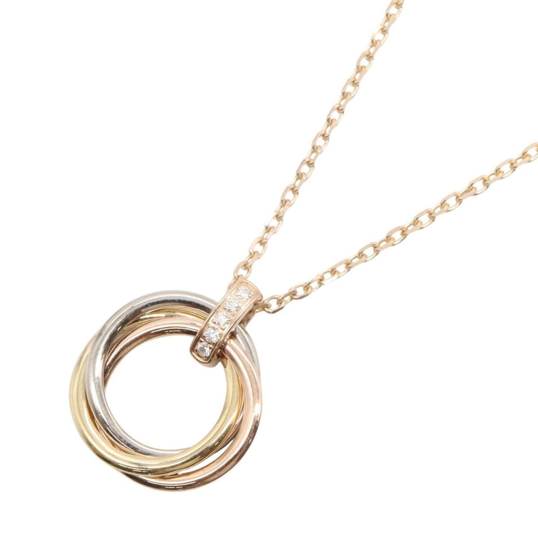 Cartier Trinity Diamond Necklace, Medium Size, 18K Yellow Gold, White Pink Diamond, Women's, Gold: --- Catalog ---Category: SizePendant Size: 18mm x 21mm / 0.7'' x 0.82''Neck Circumference: 41.5 cm / 16.33''Category: DesignColor: Pink gold, White gold, Yellow goldGender: WomenMaterial: Pink gold (1