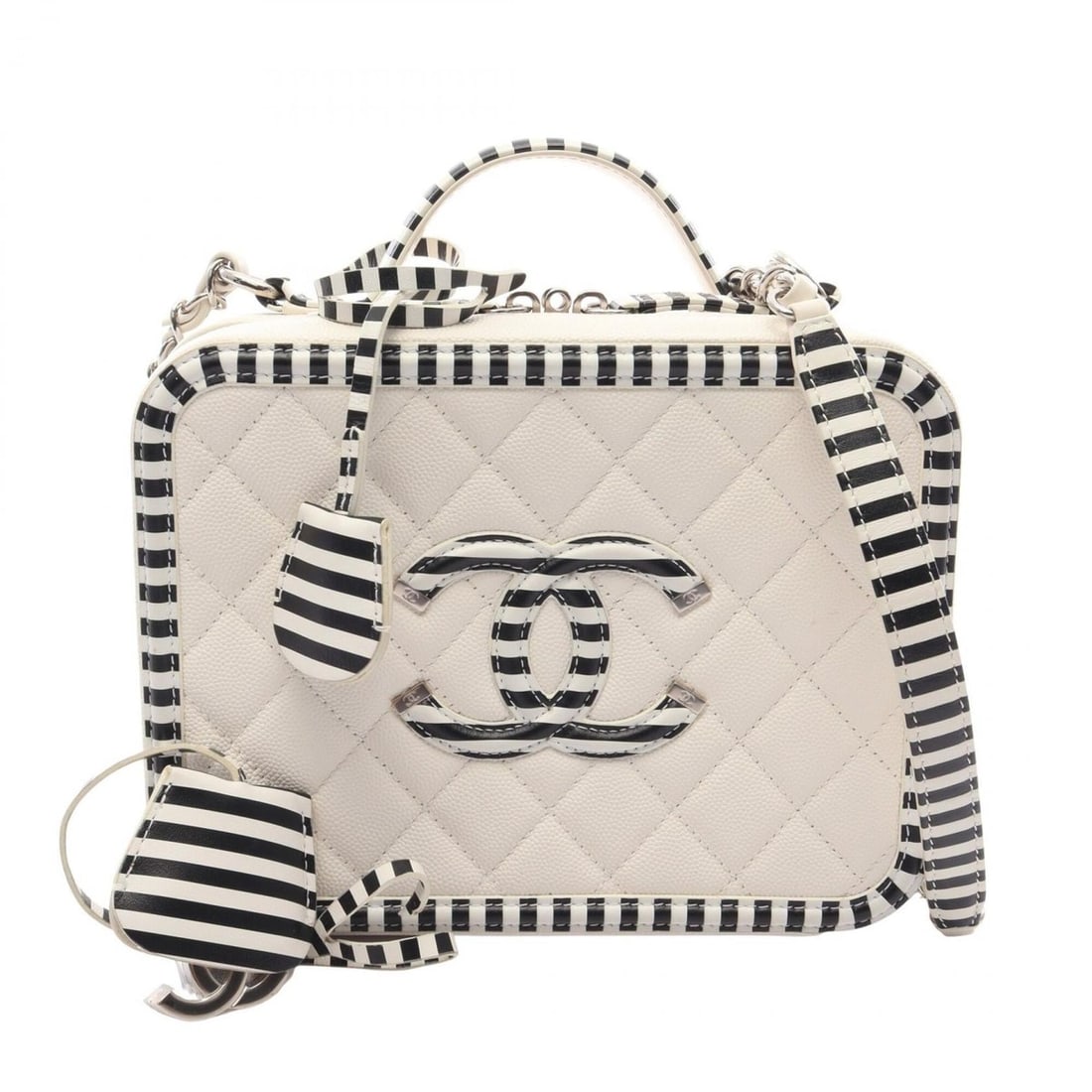 Chanel CC Figley Vanity Bag, 2-Way Shoulder Bag/Handbag, Leather, Women's, White/Black, A93343: --- Catalog ---Category: SizeSize (HxWxD): 15.5cm x 21cm x 7.5cm / 6.1'' x 8.26'' x 2.95''Category: DesignType: Handbag, Shoulder bag, Vanity bagColor: Black, WhiteGender: WomenMaterial: Leather Hardw