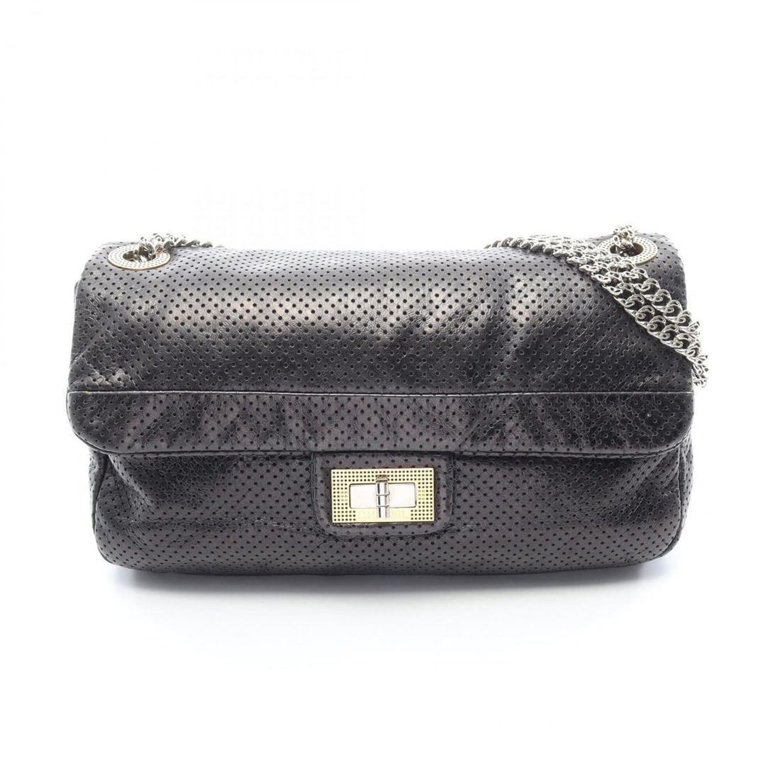Chanel 2.55 Perforated Combination Hardware Shoulder Bag Handbag Leather Women's Black (1 of 12)