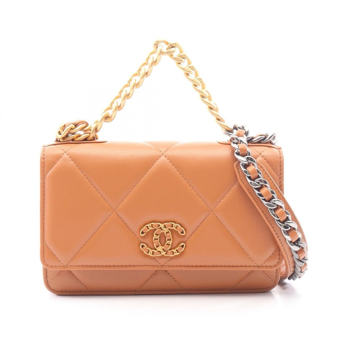 Chanel 19 Dixneuf Matelassé Combination Hardware 2-Way Shoulder Bag/Handbag Lambskin Leather: --- Catalog ---Category: SizeSize (HxWxD): 12cm x 19cm x 3cm / 4.72'' x 7.48'' x 1.18''Category: DesignType: Handbag, Shoulder bagColor: BrownGender: WomenMaterial: Leather Leather/Fur Type: LambskinC