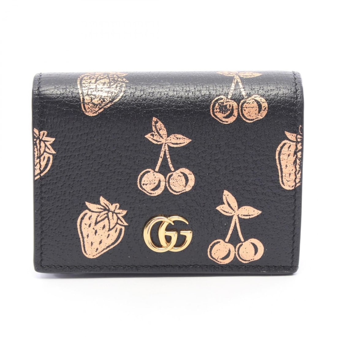 Gucci Petite Marmont GG Fruit Pattern Bi-fold Wallet, Leather, Women's, Black/Gold Tone, 456126: --- Catalog ---Category: SizeSize (HxWxD): 8.5cm x 11cm x 2.5cm / 3.34'' x 4.33'' x 0.98''Category: DesignType: Wallet (bi-fold)Color: Black, GoldGender: WomenMaterial: Leather Category: GeneralMPN: 4