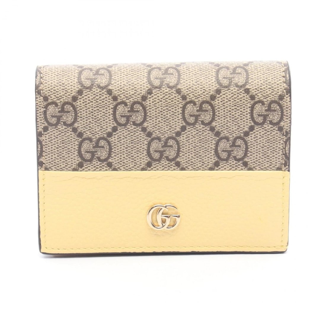 Gucci GG Supreme Double G Bi-fold Wallet, Leather, Women's, Beige, Brown, Yellow, 841358: --- Catalog ---Category: SizeSize (HxWxD): 8.5cm x 11cm x 2.5cm / 3.34'' x 4.33'' x 0.98''Category: DesignType: Wallet (bi-fold)Color: Beige, Brown, YellowGender: WomenMaterial: Leather , PVC Category