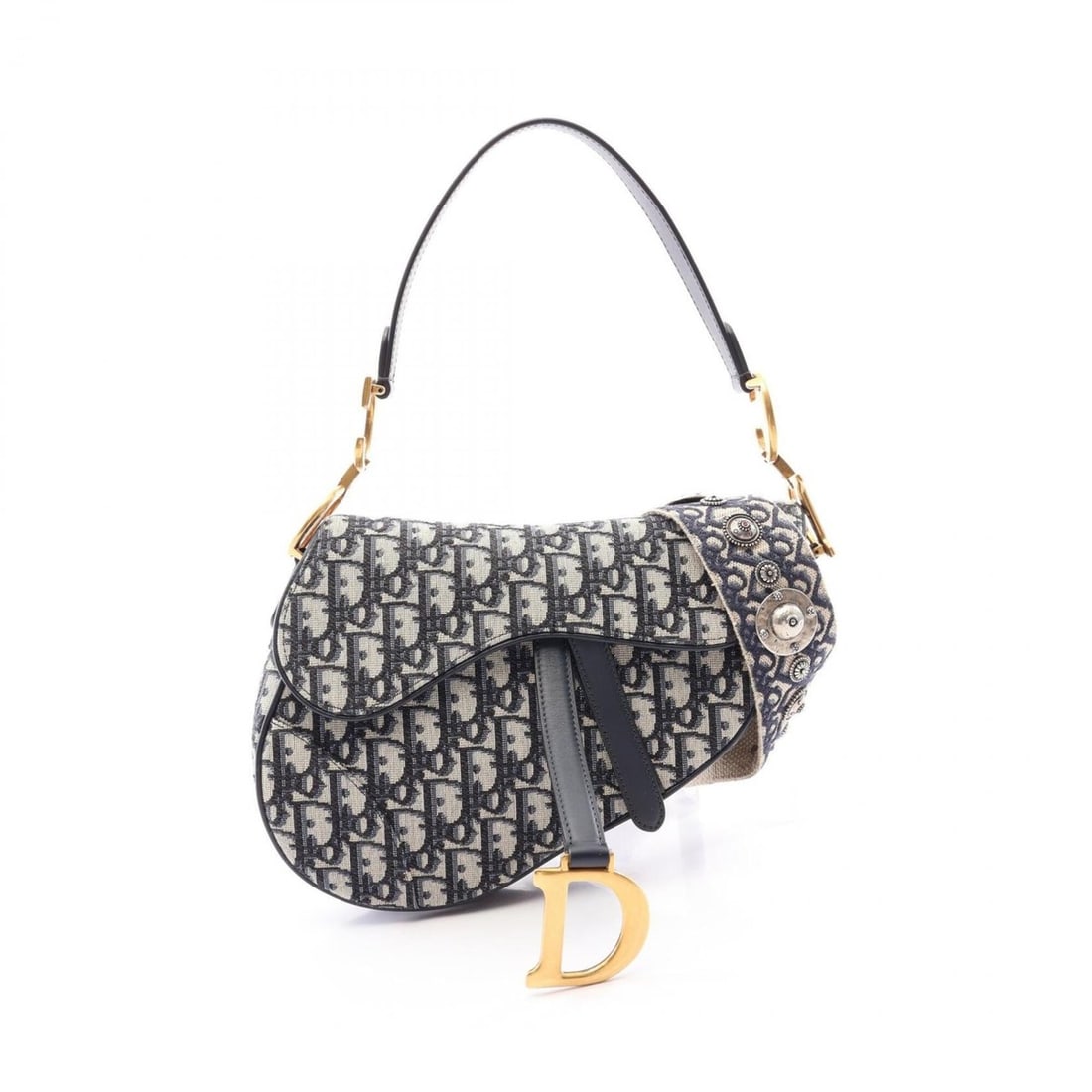 Christian Dior Dior Saddle Bag Oblique 2-Way Handbag, Canvas and Leather, Women's, Ivory/Navy: --- Catalog ---Category: SizeSize (HxWxD): 16cm x 24cm x 5cm / 6.29'' x 9.44'' x 1.96''Strap Length: 95cm / 37.4''Handle Length: 50cm / 19.68''Category: DesignType: Saddle bagColor: Ivory, NavyGender: